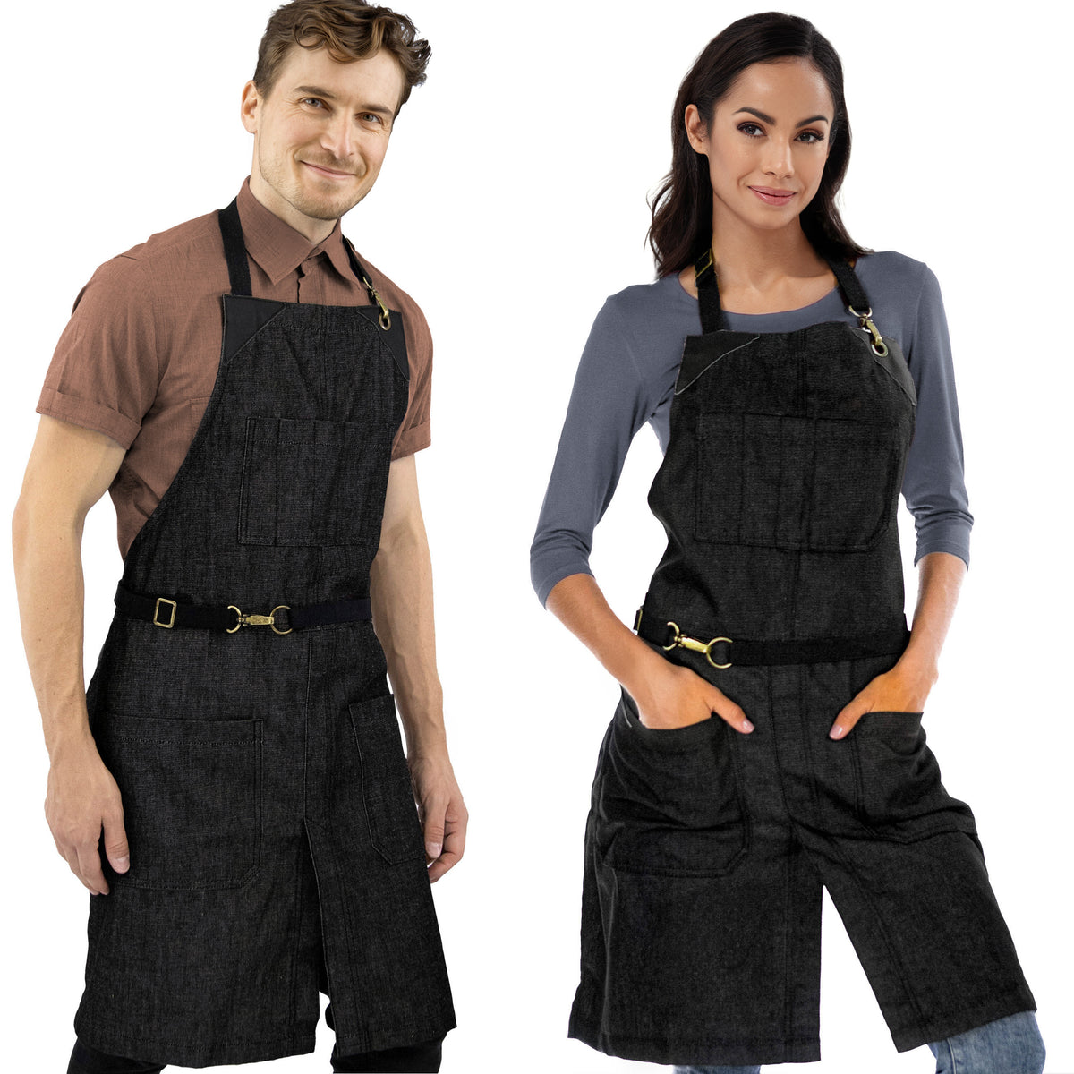 Denim Apron - Easy-Fastening, Leather Trim, Adjustable - Chef, Bartender, BBQ, Shop, Barber, Salon - Under NY Sky
