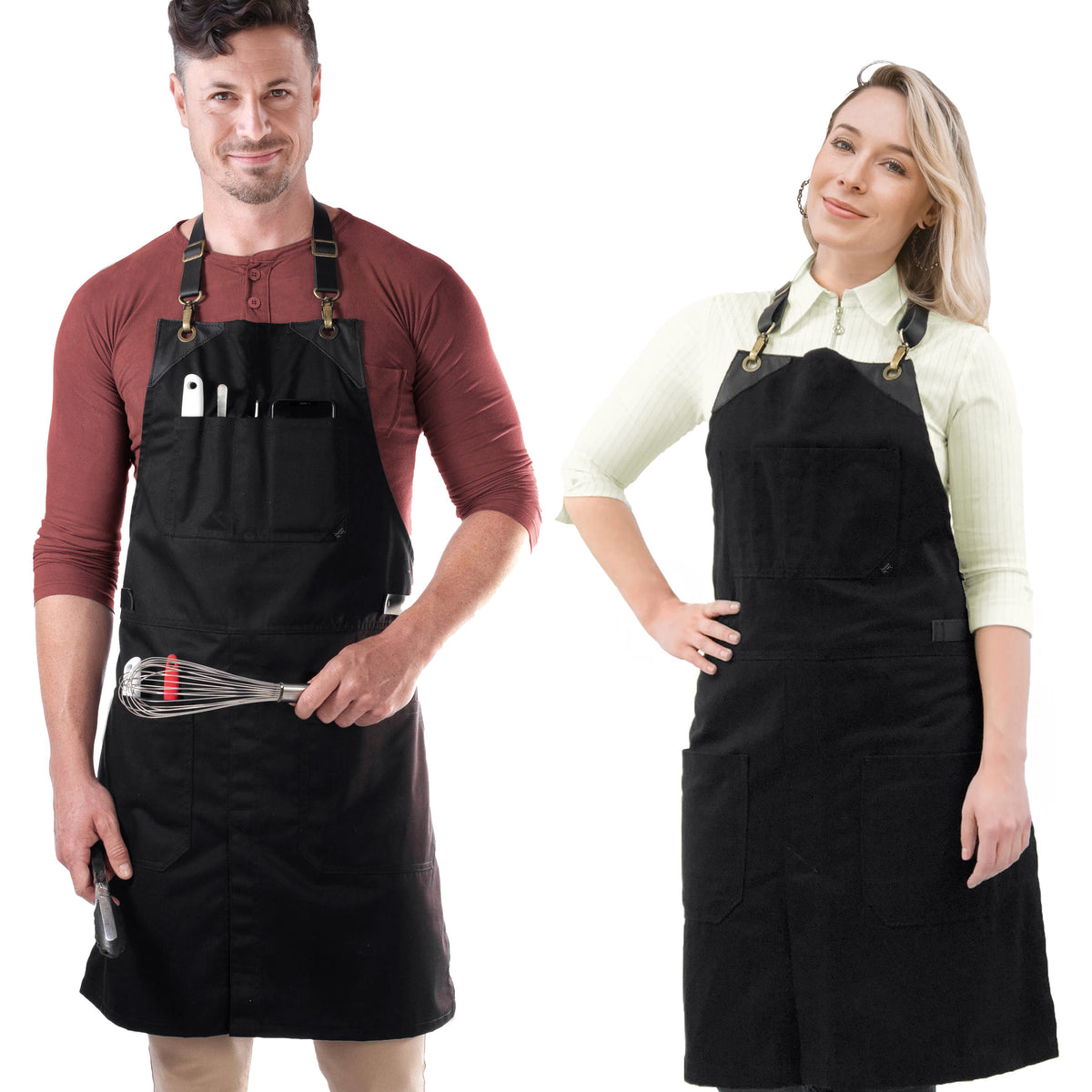 Leather Straps Apron - Twill - Easy-Fastening No-Tie - Chef, Bartender, Shop, Barista  -  Under NY Sky