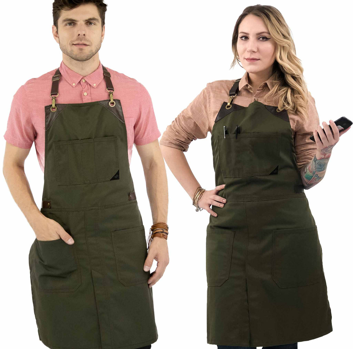 Leather Straps Apron - Twill - Easy-Fastening No-Tie - Chef, Bartender, Shop, Barista - Under NY Sky