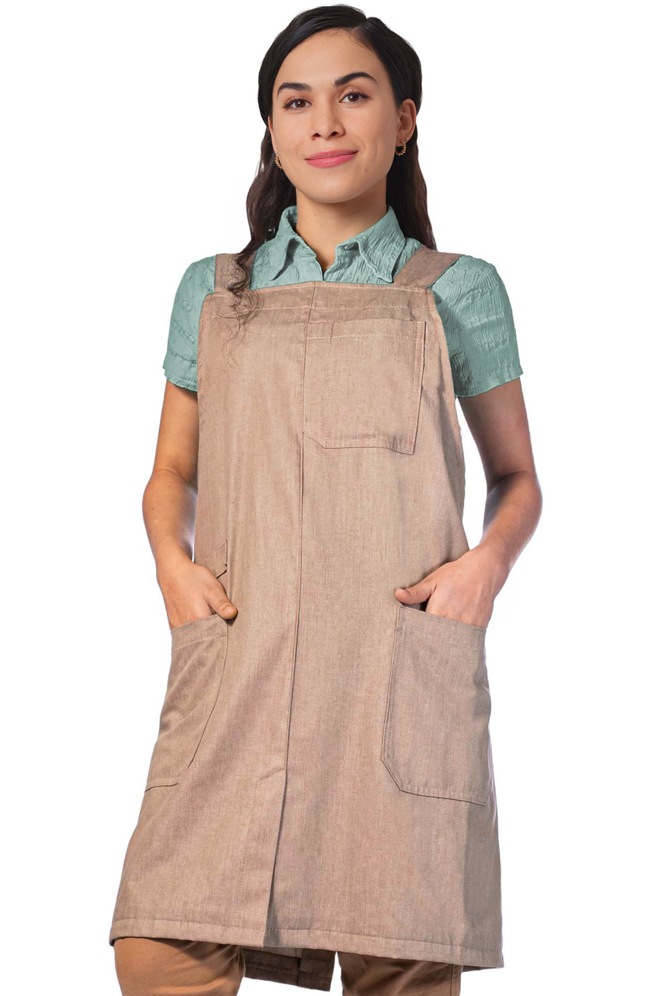 Cross Back Apron, Pinafore Dress, 3 Pockets, Loop, Garden, Cook, Art Beige Pinafore Cross Back Apron, Pinafore Dress, 3 Pockets, Loop, Garden, Cook, Art Beige Pinafore