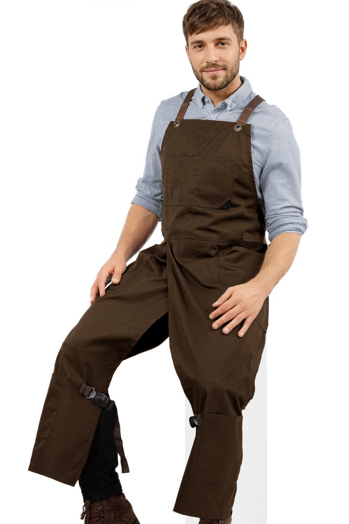 Pottery Apron – Full Split-Leg - Pro Denim & Twill – Cross-back, Leather Reinforcement - Ceramics - Under NY Sky