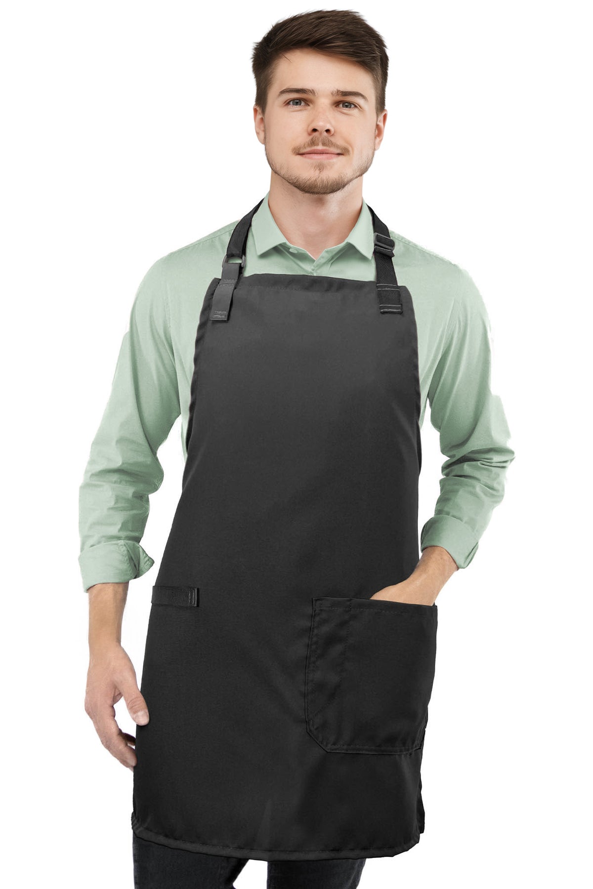 Super Light Apron - Pocket, Towel Loop, Leather Reinforcement - Kitchen Bib Apron - Cook, Chef, Server, Barista - Under NY Sky