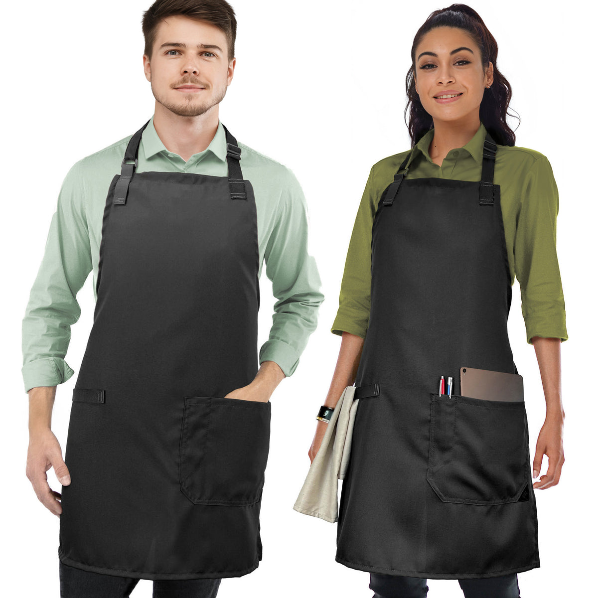 Super Light Apron - Pocket, Towel Loop, Leather Reinforcement - Kitchen Bib Apron - Cook, Chef, Server, Barista - Under NY Sky