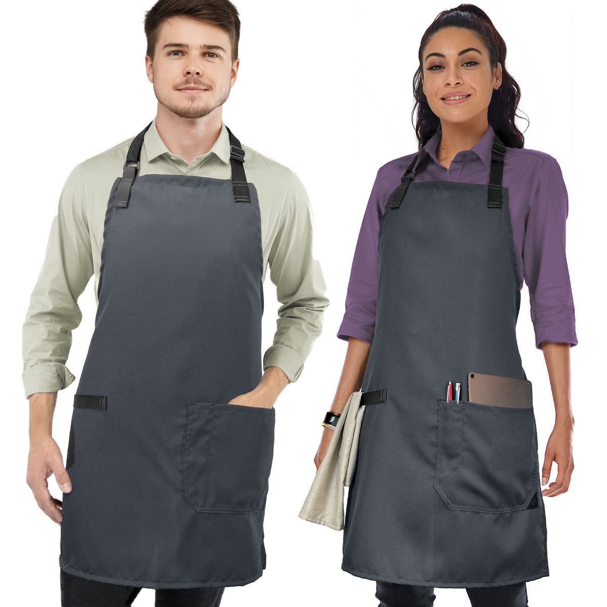 Super Light Apron - Pocket, Towel Loop, Leather Reinforcement - Kitchen Bib Apron - Cook, Chef, Server, Barista - Under NY Sky