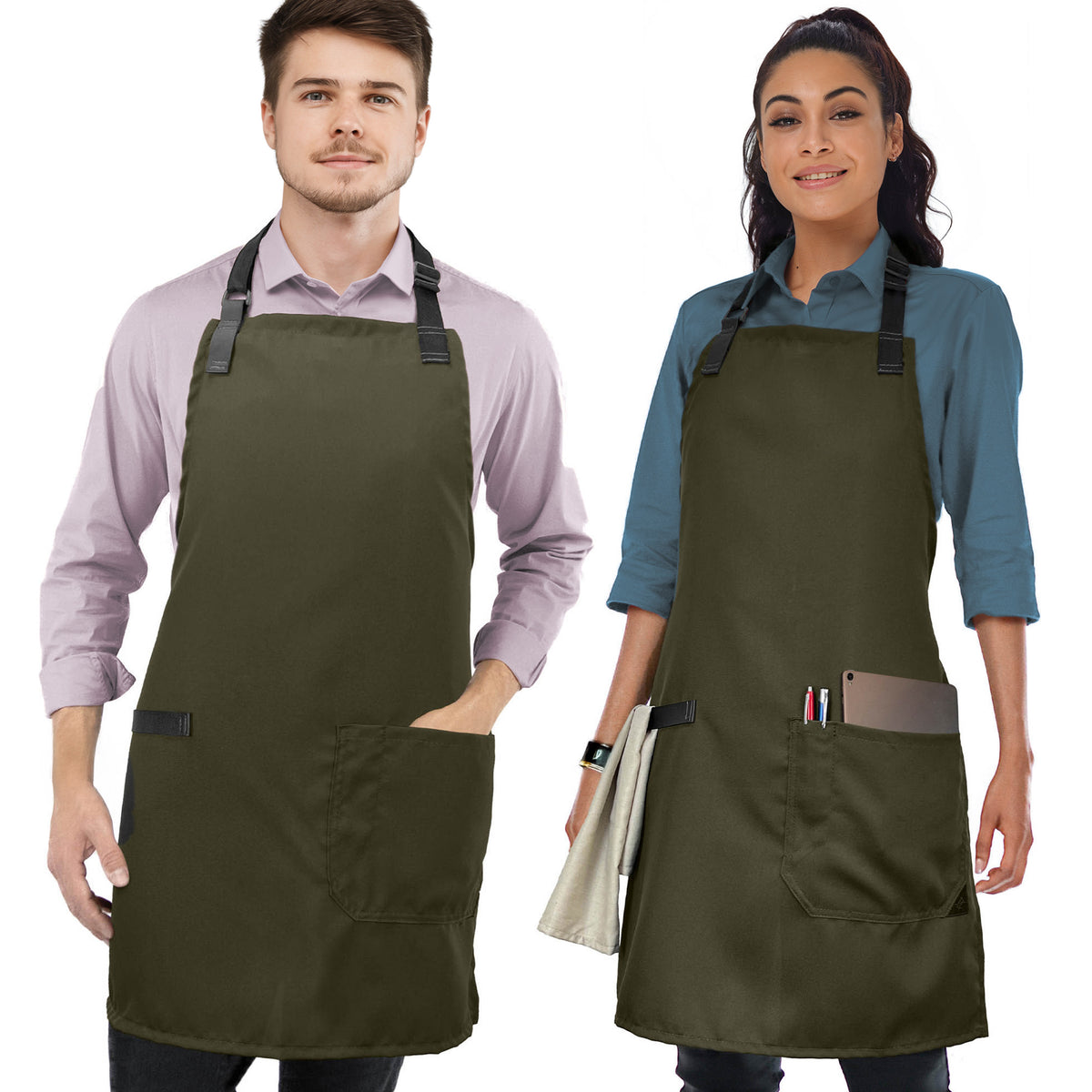 Super Light Apron - Pocket, Towel Loop, Leather Reinforcement - Kitchen Bib Apron - Cook, Chef, Server, Barista - Under NY Sky