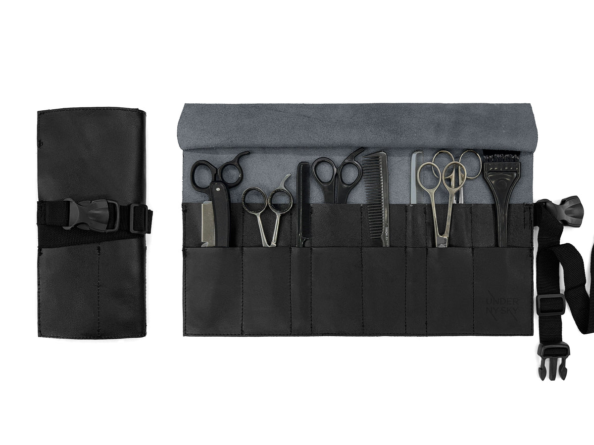 Scissors Roll Up Holder – Genuine Leather Pouch Case for Hair Stylists, Barbers &amp; Hairdressers – Organizer for Hair Cutting Shears &amp; Salon Tools -  Under NY Sky