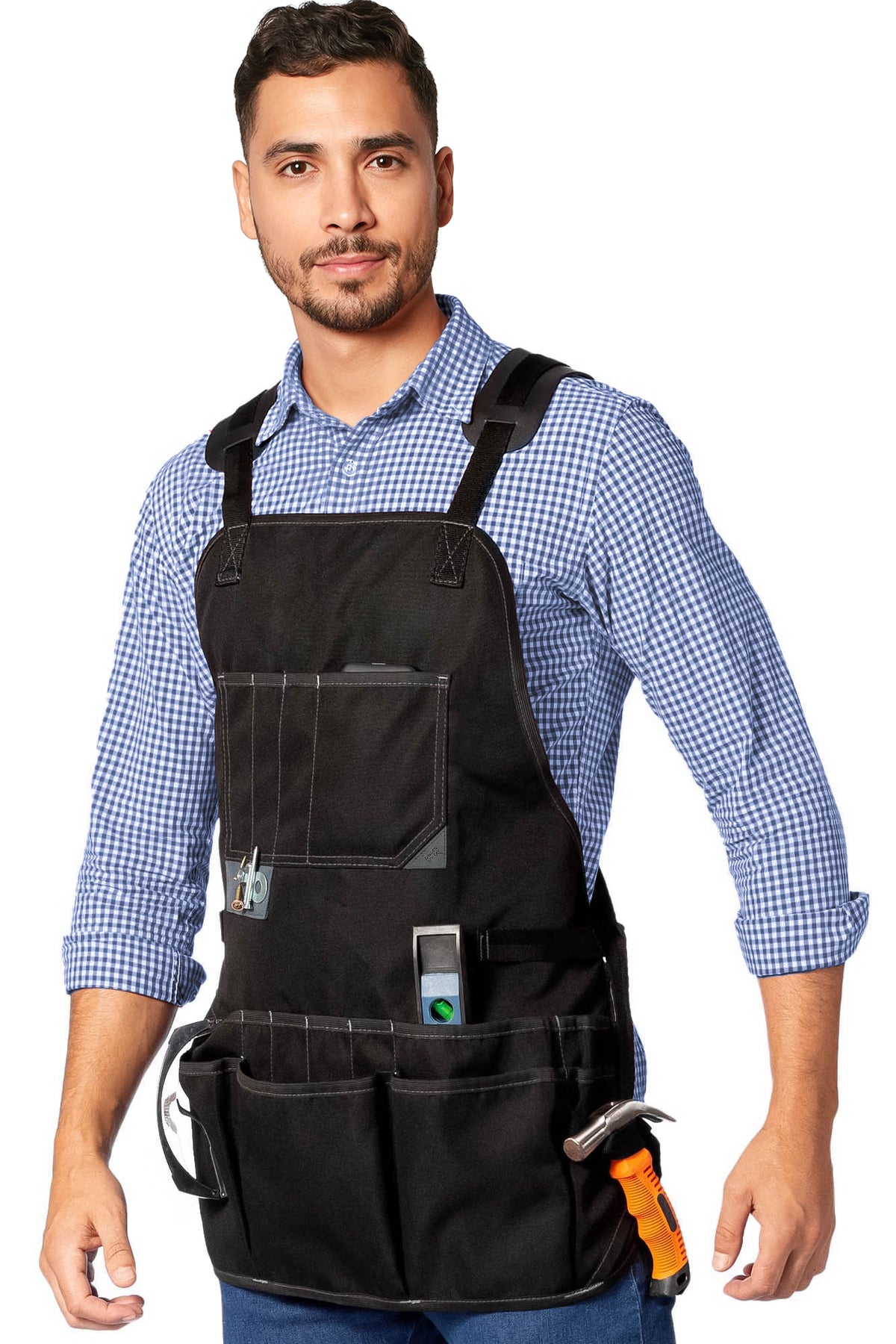 Tool Apron - Magnetic Holder, 18 Pockets, CrossBack, Oxford Canvas - Woodworker, Electrician - Under NY Sky