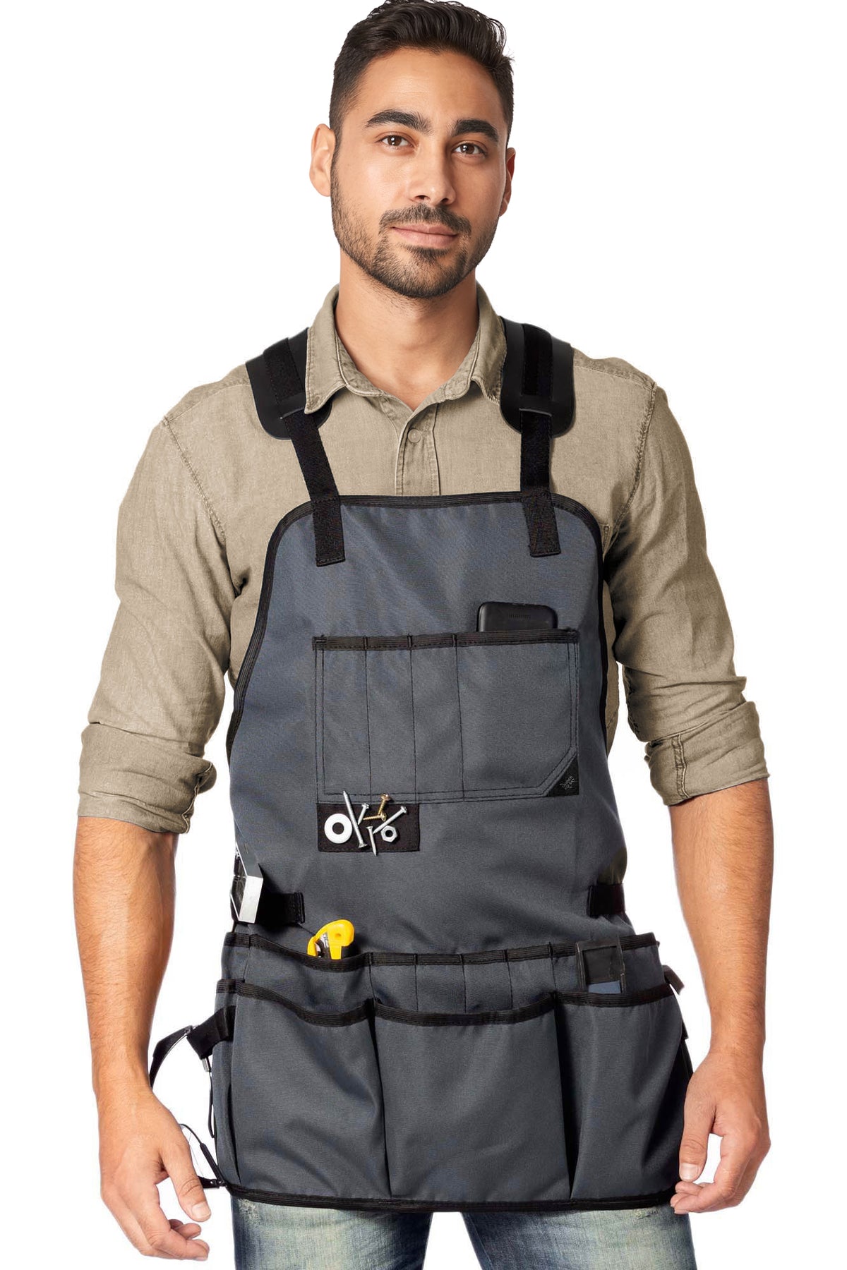 Tool Apron - Magnetic Holder, 18 Pockets, CrossBack, Oxford Canvas - Woodworker, Electrician - Under NY Sky