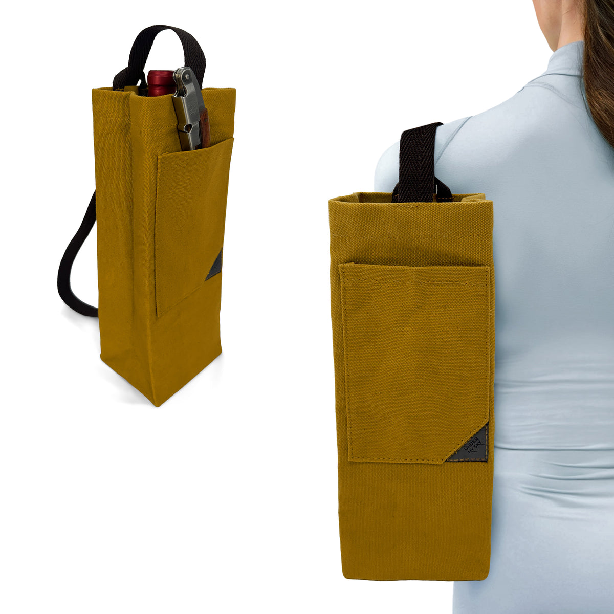 Wine Tote Bag, Portable Canvas Carrier w/ Shoulder Strap, Lightweight, Wine Gift for Travel &amp; Picnic -  Under NY Sky