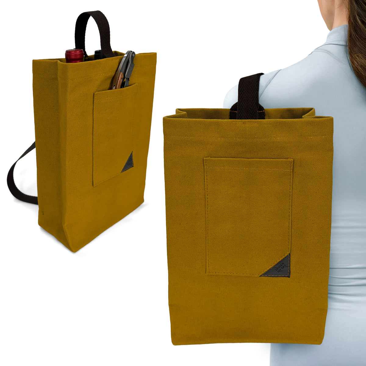 Wine Tote Bag, Portable Canvas Carrier w/ Shoulder Strap, Lightweight, Wine Gift for Travel &amp; Picnic -  Under NY Sky