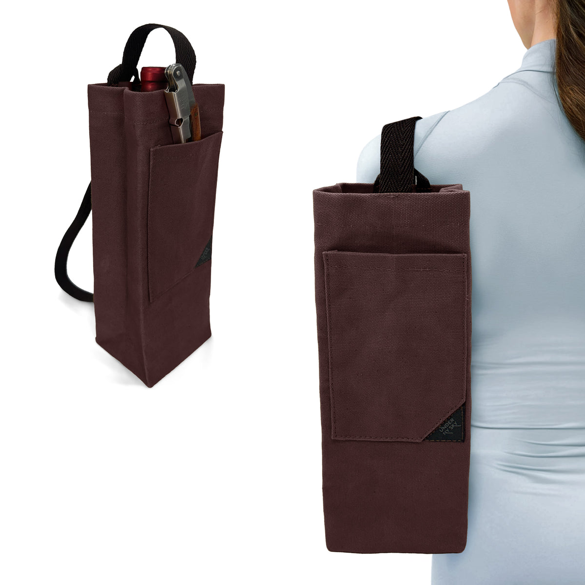 Wine Tote Bag, Portable Canvas Carrier w/ Shoulder Strap, Lightweight, Wine Gift for Travel &amp; Picnic -  Under NY Sky