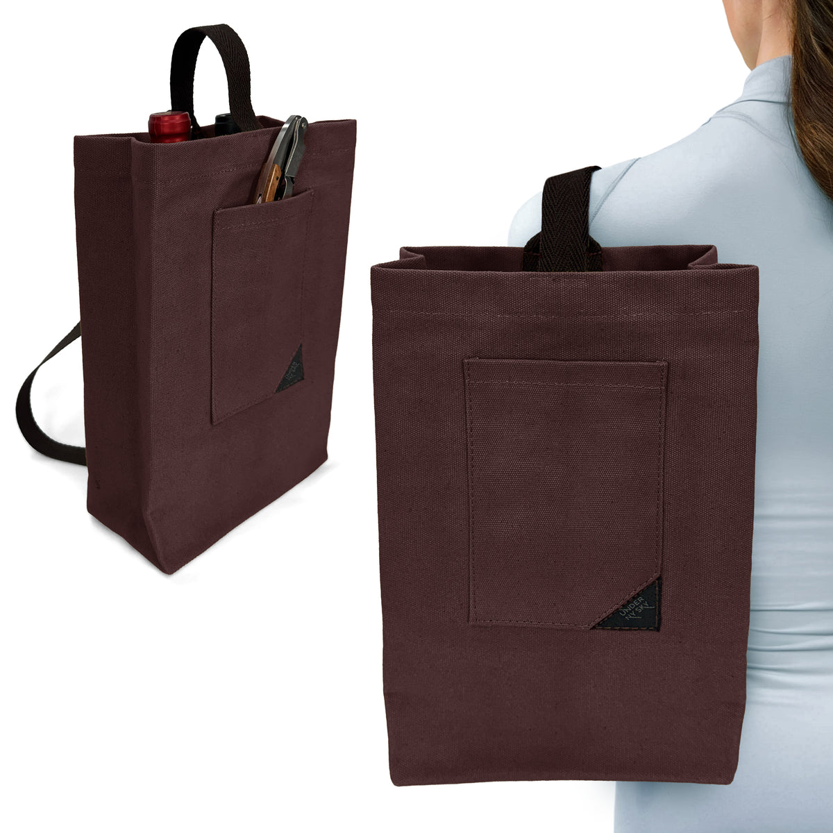 Wine Tote Bag, Portable Canvas Carrier w/ Shoulder Strap, Lightweight, Wine Gift for Travel &amp; Picnic -  Under NY Sky
