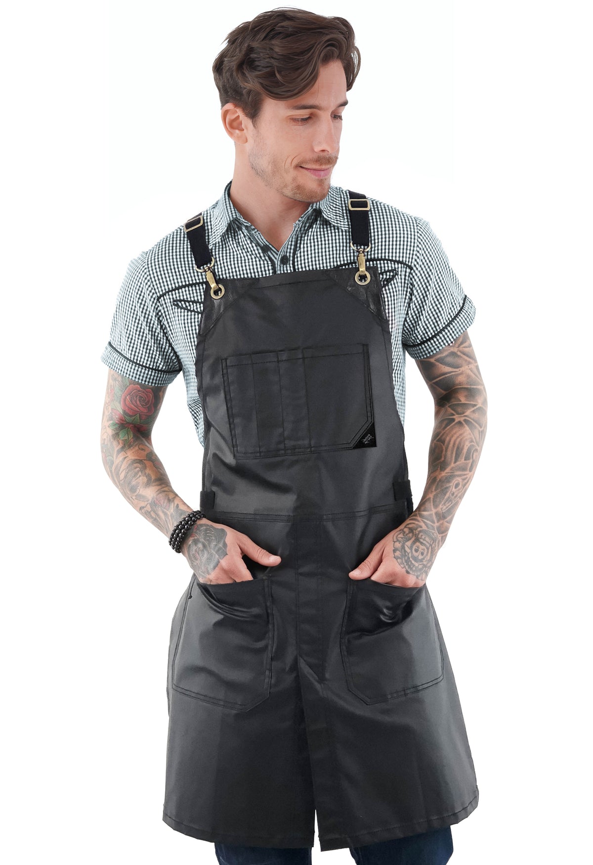Salon Apron - CrossBack, Water Resistant, Adjustable, SplitLeg - Hairstylist, Barber, Shop - Under NY Sky