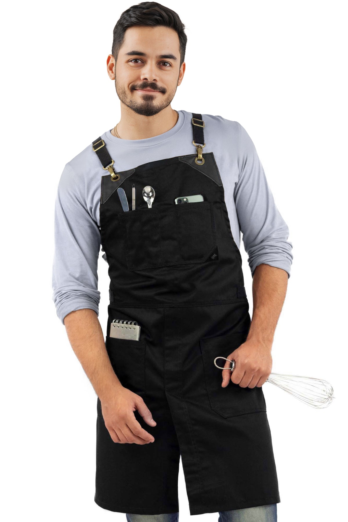 Chef Aprons - CrossBack, Leather Trim, Split - Chef, Bartender, BBQ, Shop, Barber, Salon - Under NY Sky