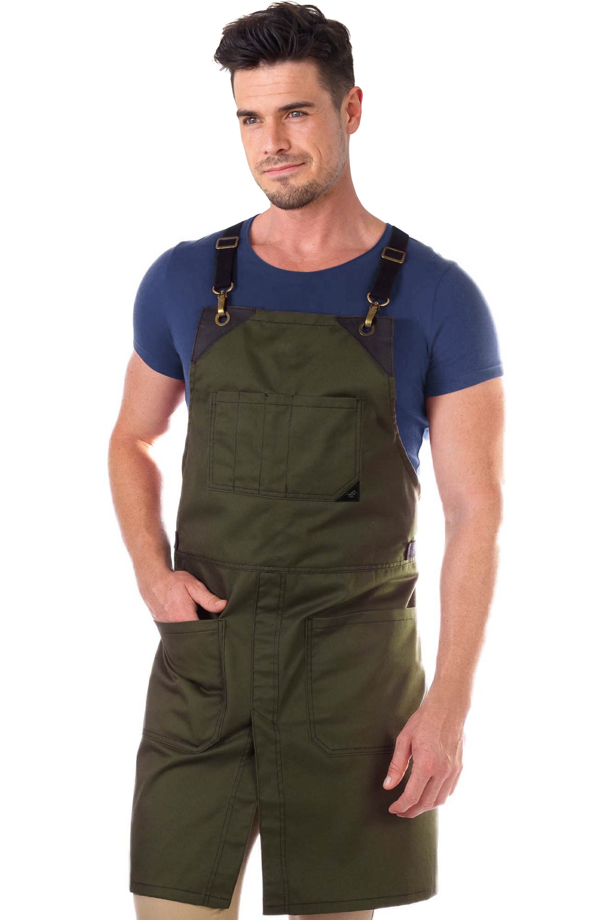 Chef Aprons - CrossBack, Leather Trim, Split - Chef, Bartender, BBQ, Shop, Barber, Salon - Under NY Sky