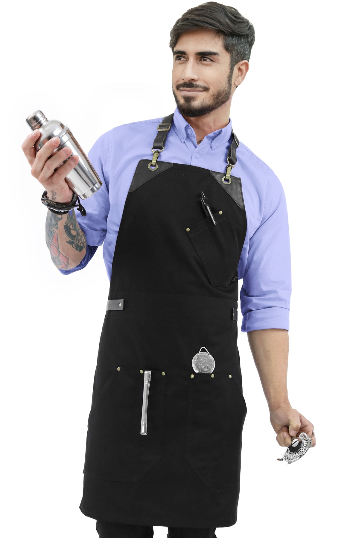 Barista Apron - Leather Straps &amp; Loops - Double Stitched  - Chef, Cook, Barista, Bartender -  Under NY Sky