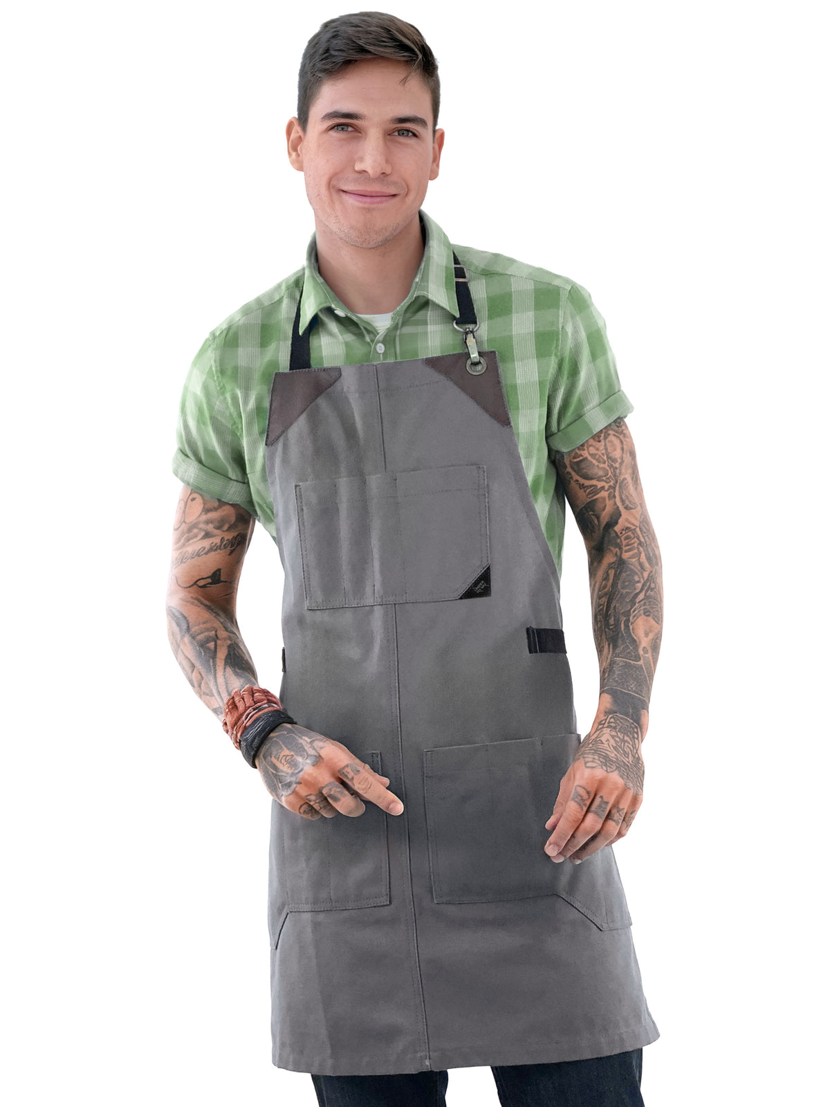 Utility Apron - Heavy-Duty Canvas, Folds into Knife Roll, Leather Trim - Chef, BBQ, Butcher - Under NY Sky 