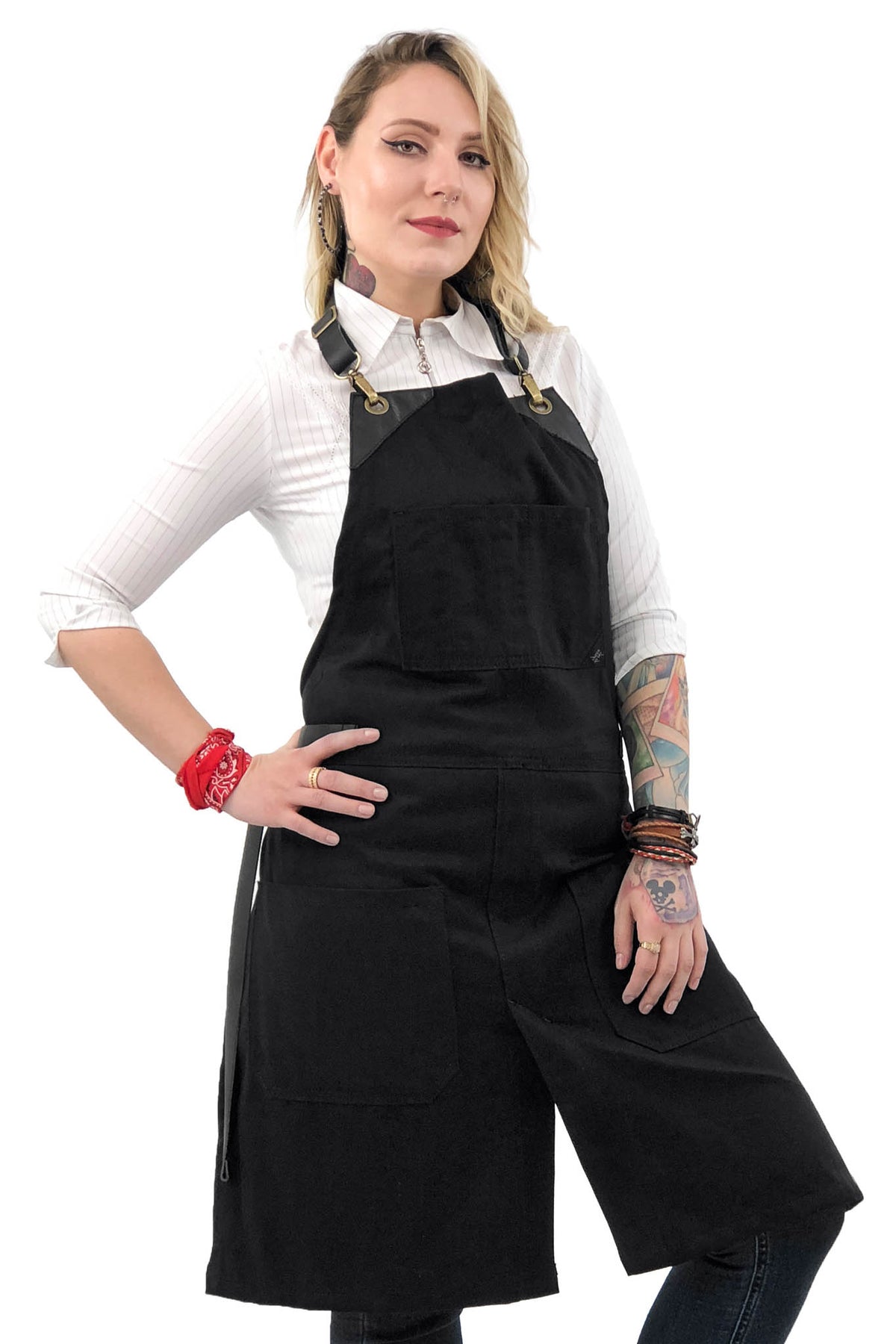 Leather Straps Apron - Twill - Easy-Fastening No-Tie - Chef, Bartender, Shop, Barista  -  Under NY Sky