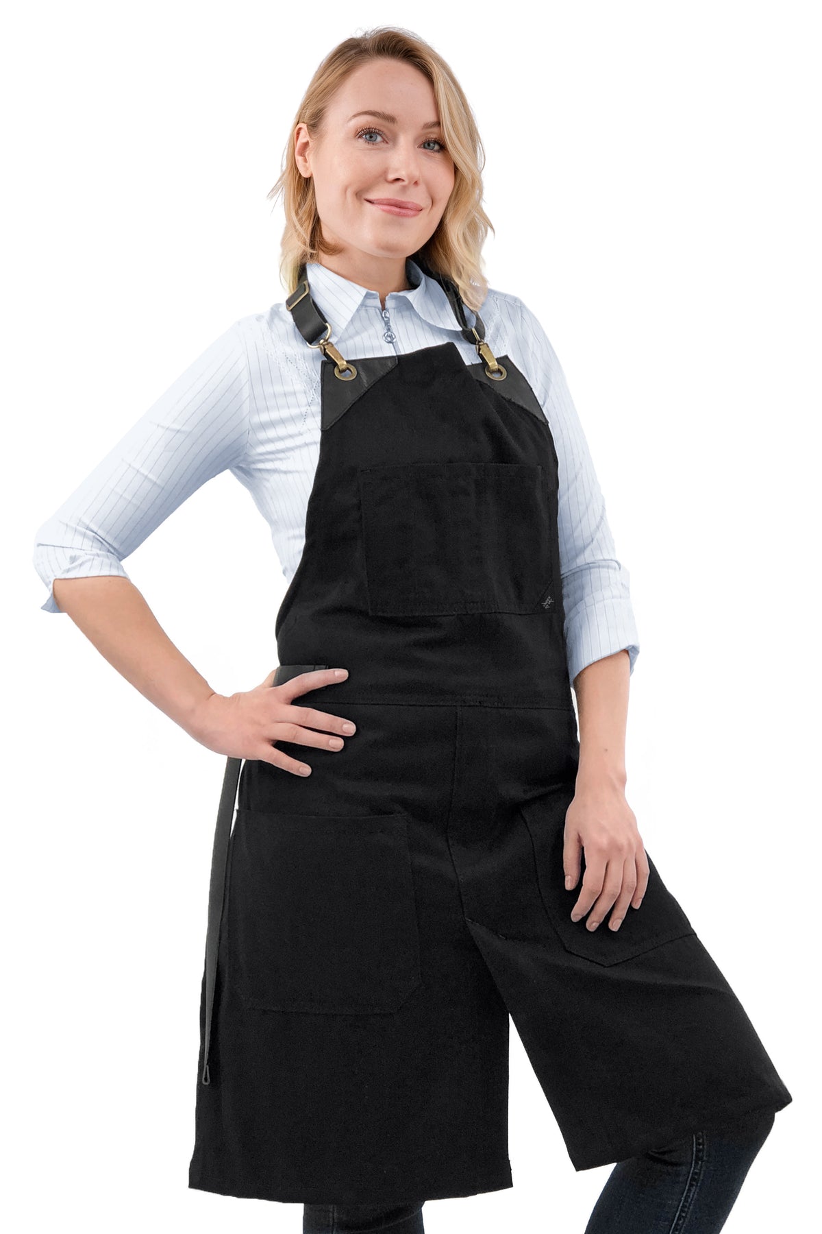 Leather Straps Apron - Twill - Easy-Fastening No-Tie - Chef, Bartender, Shop, Barista  -  Under NY Sky