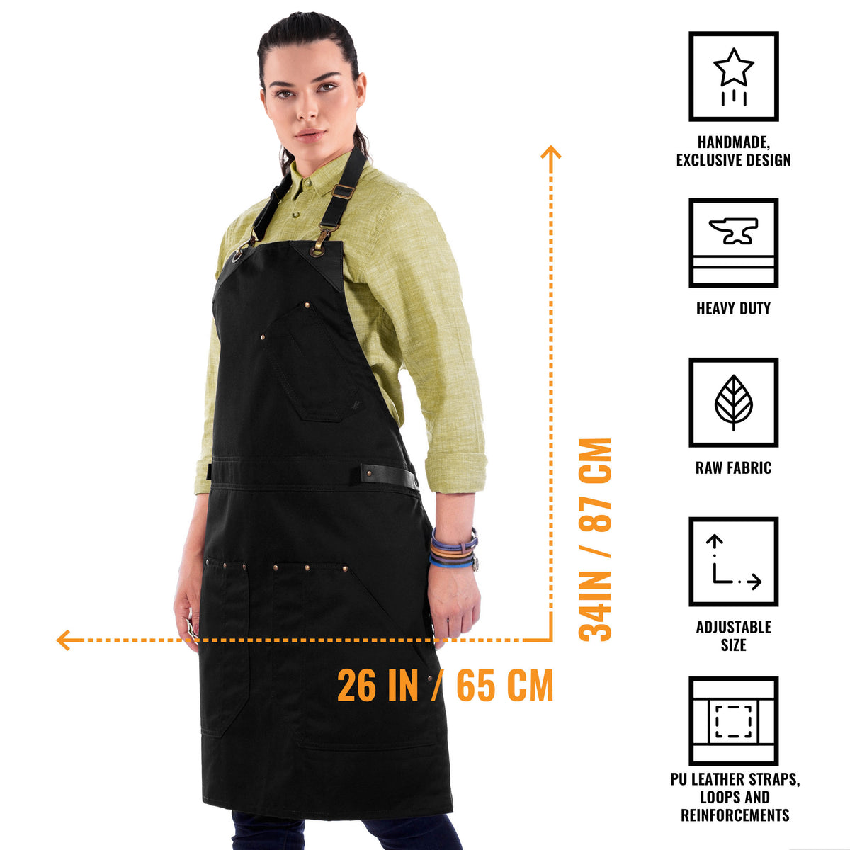 Barista Apron - Leather Straps &amp; Loops - Double Stitched  - Chef, Cook, Barista, Bartender -  Under NY Sky