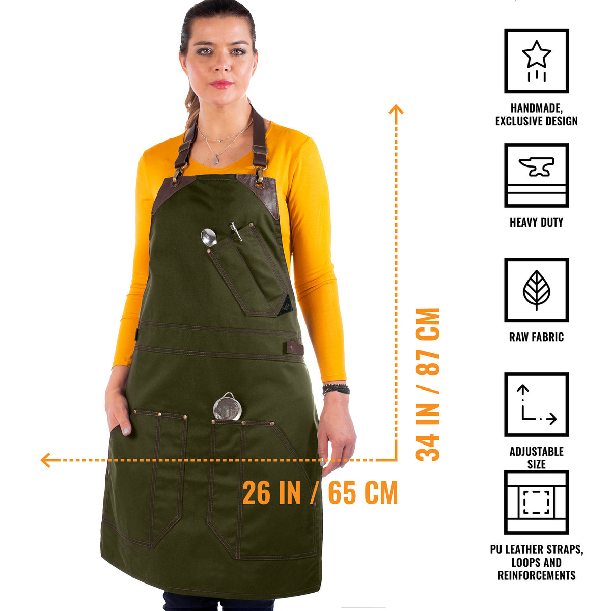 Barista Apron - Leather Straps &amp; Loops - Double Stitched - Chef, Cook, Barista, Bartender - Under NY Sky