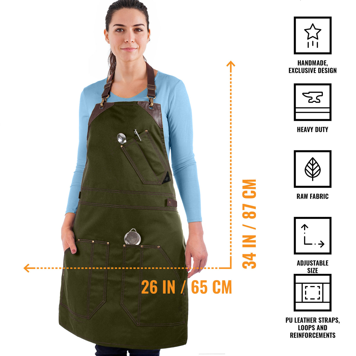Barista Apron - Leather Straps &amp; Loops - Double Stitched  - Chef, Cook, Barista, Bartender -  Under NY Sky