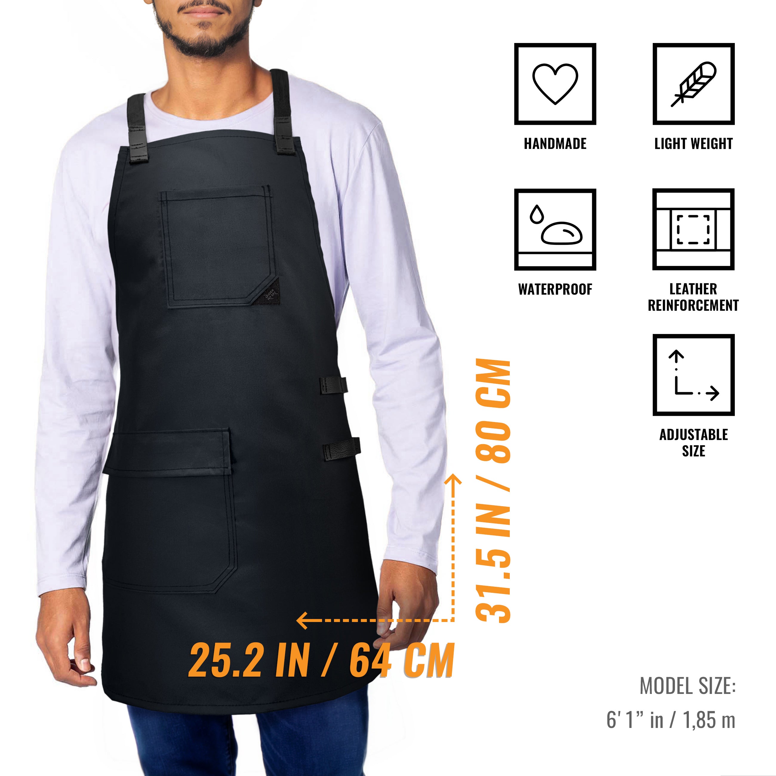 Chemical Proof Apron - waterproof, Zipped pockets - Cross back
