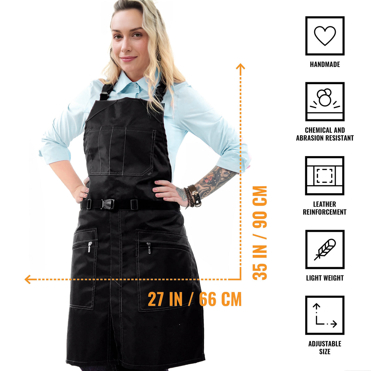 Barber Apron - Water &amp; Chemical Proof, CrossBack, Zip Pocket, Buckle Closure - Hairstylist, Colorist - Under NY Sky