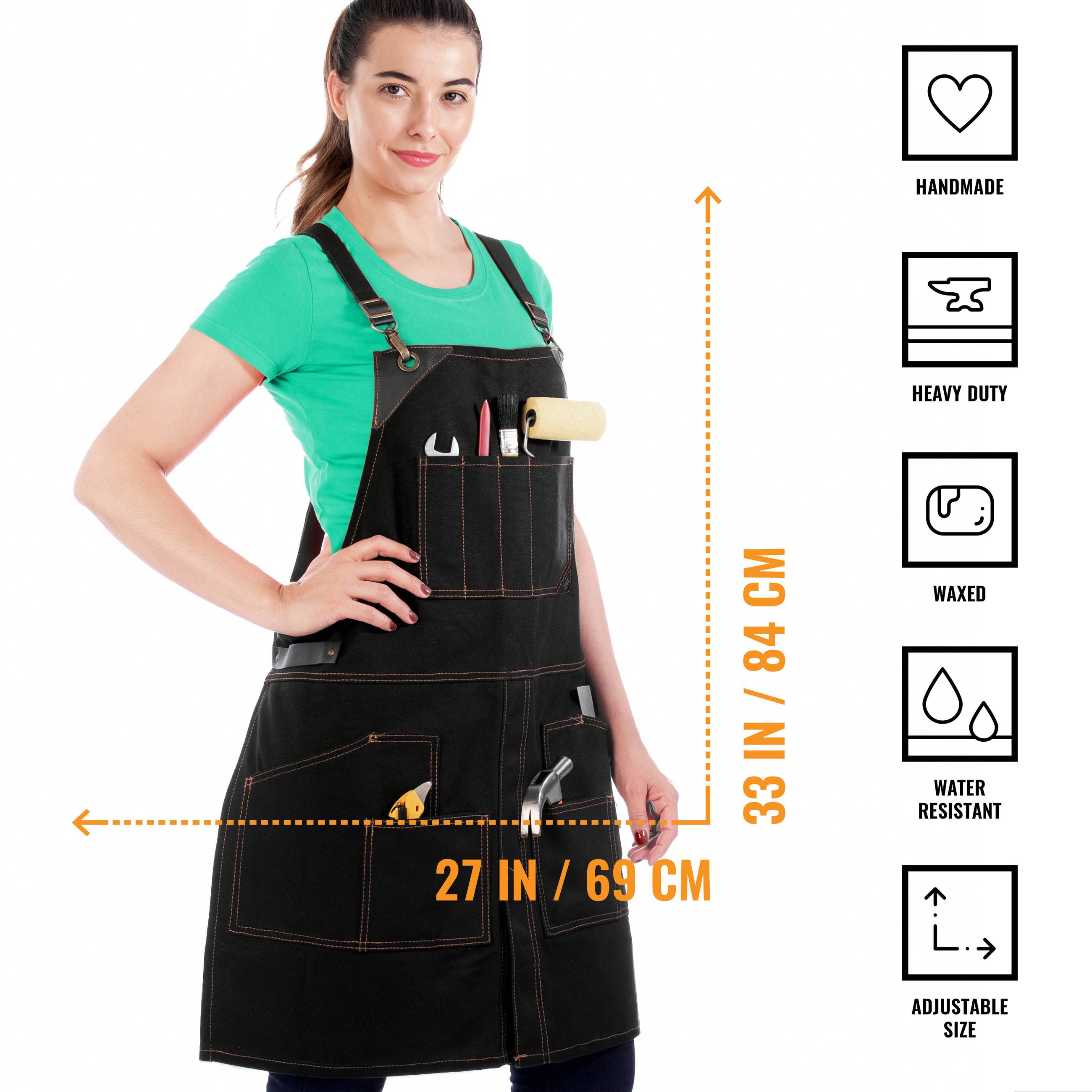 Leather Straps Apron - Denim or Waxed Canvas, CrossBack, Easy