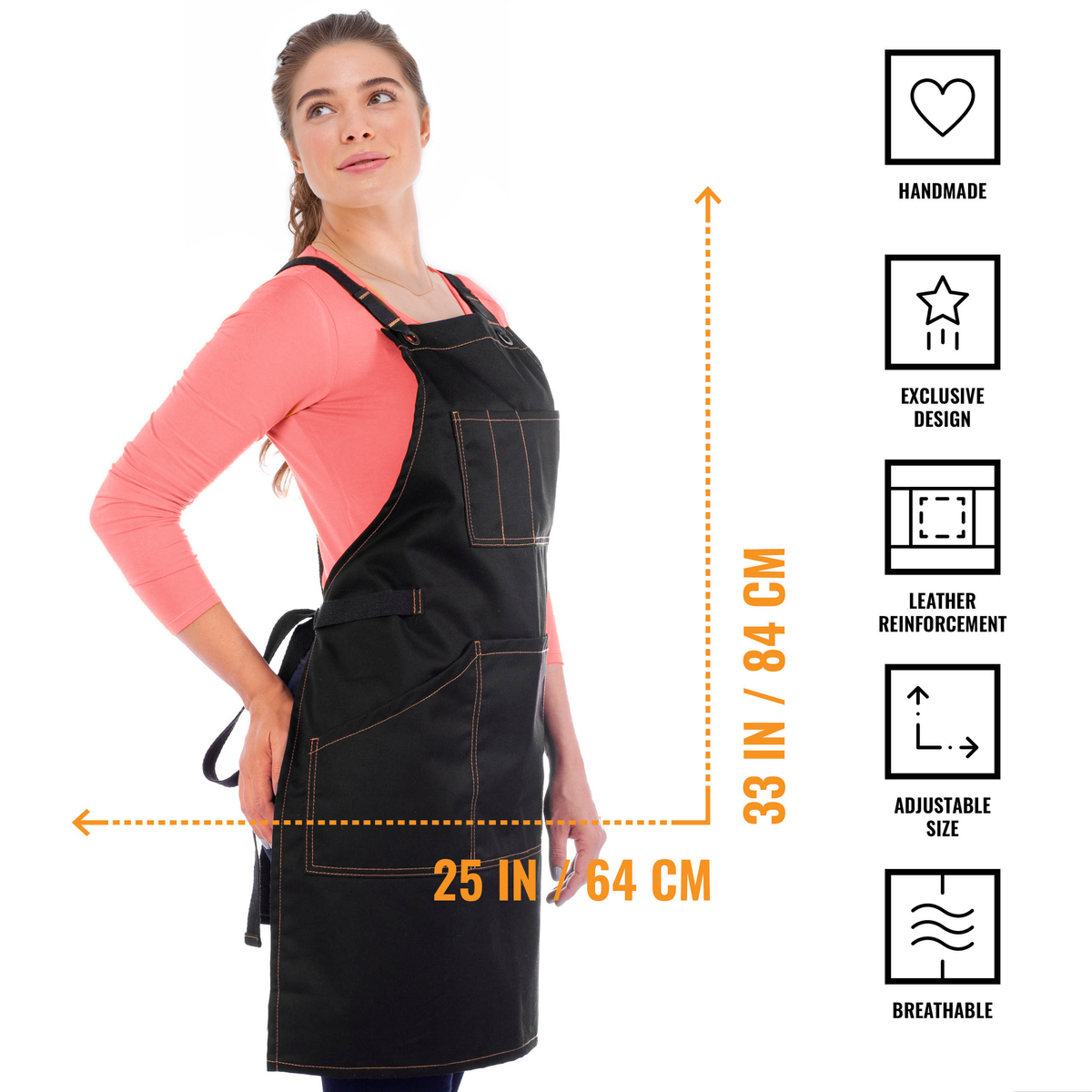 Work Apron - Professional Denim &amp; Twill, Leather Trim, CrossBack, Chef, Bartender, Shop, Server - Under NY Sky