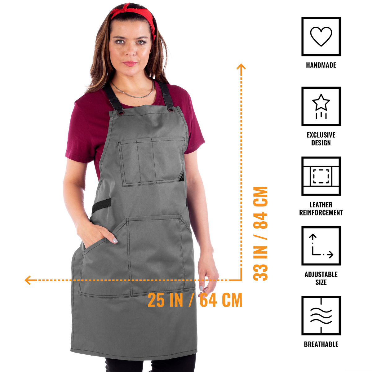 Work Apron - Professional Denim &amp; Twill, Leather Trim, CrossBack, Chef, Bartender, Shop, Server - Under NY Sky