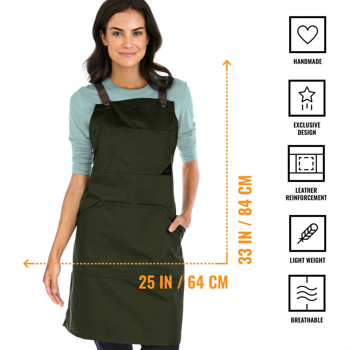 Work Apron - Professional Denim &amp; Twill, Leather Trim, CrossBack, Chef, Bartender, Shop, Server - Under NY Sky