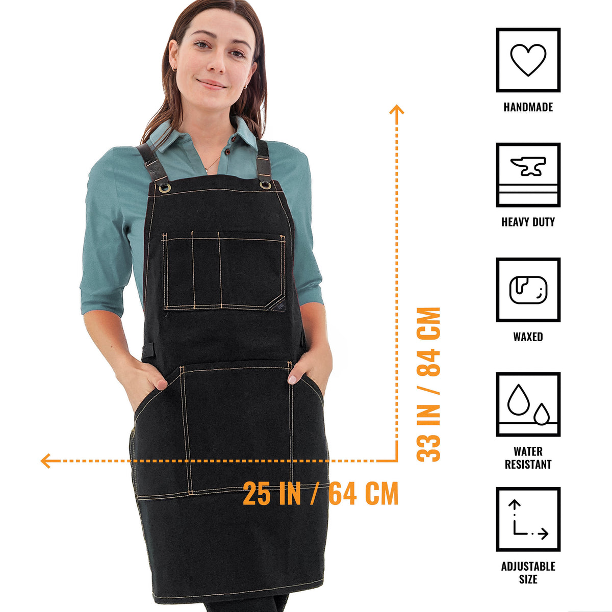 Work Apron - Waxed Canvas, Tool Pockets, CrossBack, Heavy-Duty, Chef, Woodwork, BBQ, Shop - Under NY Sky