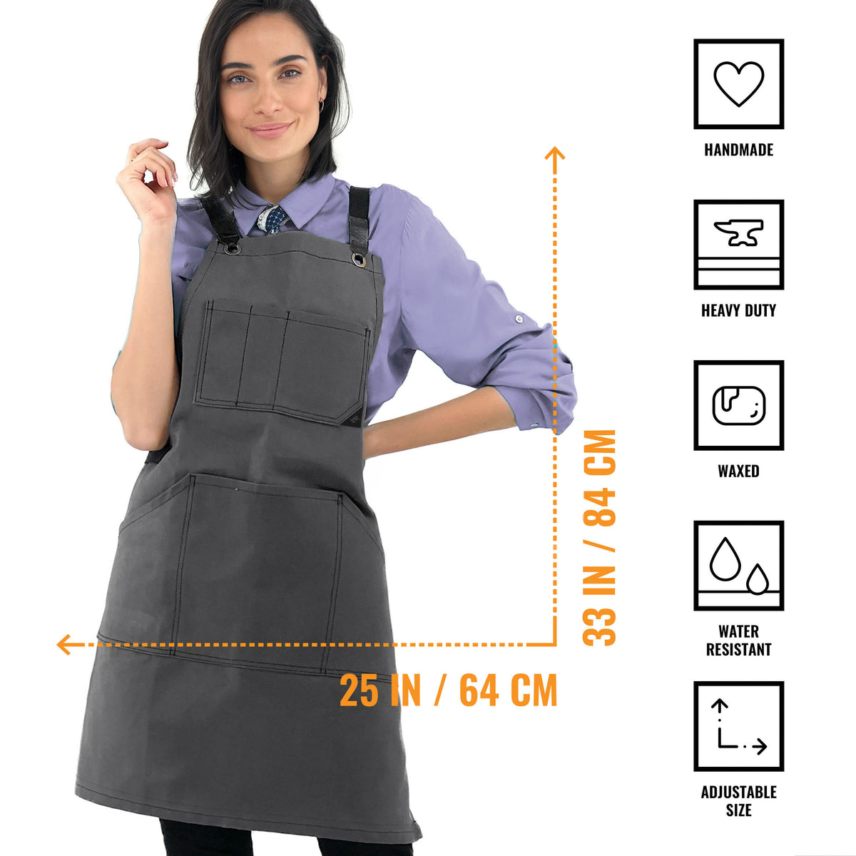 Work Apron - Waxed Canvas, Tool Pockets, CrossBack, Heavy-Duty, Chef, Woodwork, BBQ, Shop - Under NY Sky