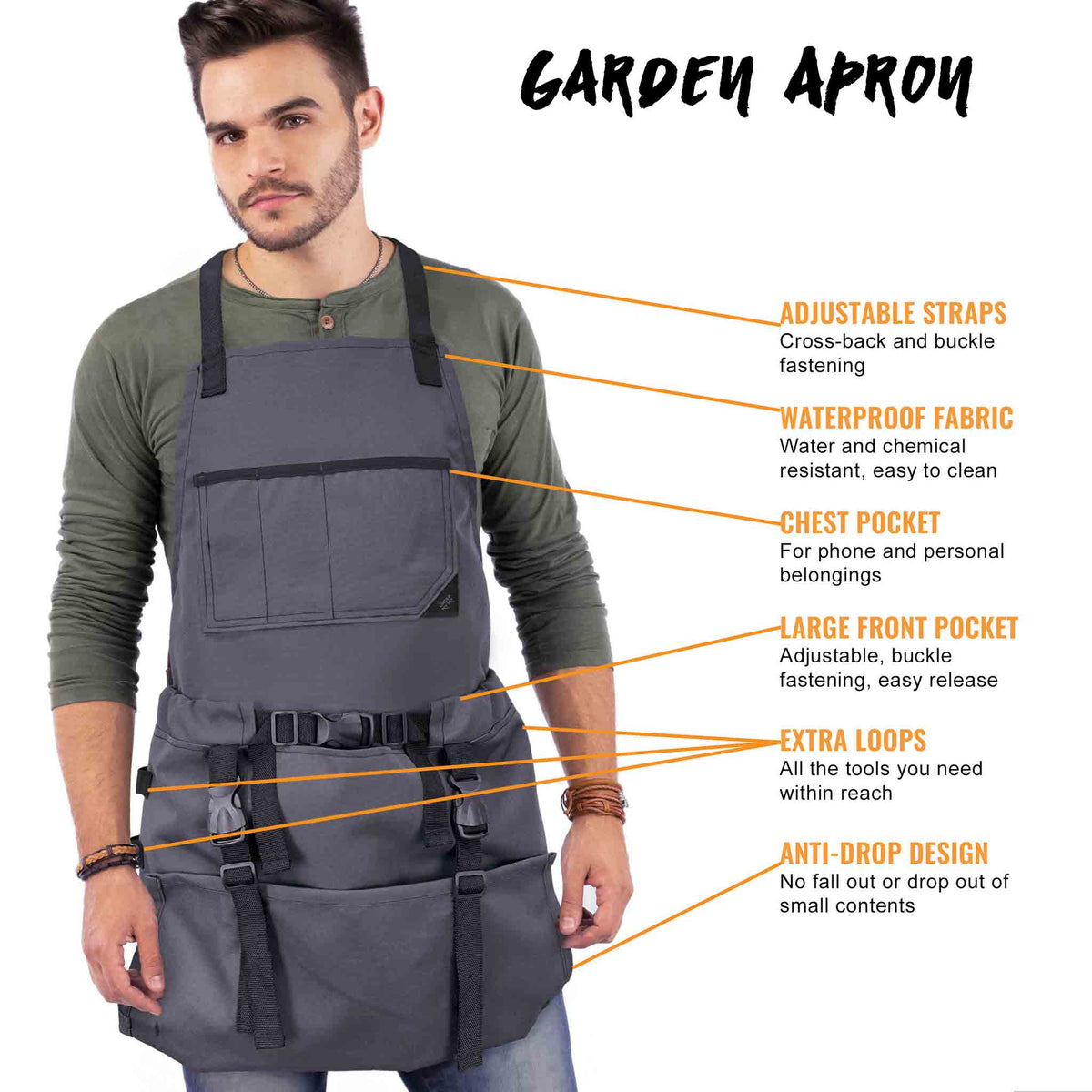 Gardening Apron – Harvest Pouch, Pockets, Loops, Cross-back Straps, Water-Resistant, Adjustable for Men &amp; Women - Under NY Sky