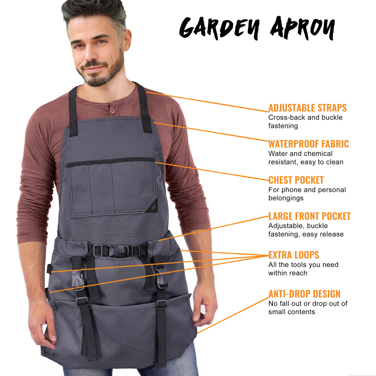 Gardening Apron – Harvest Pouch, Pockets, Loops, Cross-back Straps, Water-Resistant, Adjustable for Men &amp; Women - Under NY Sky