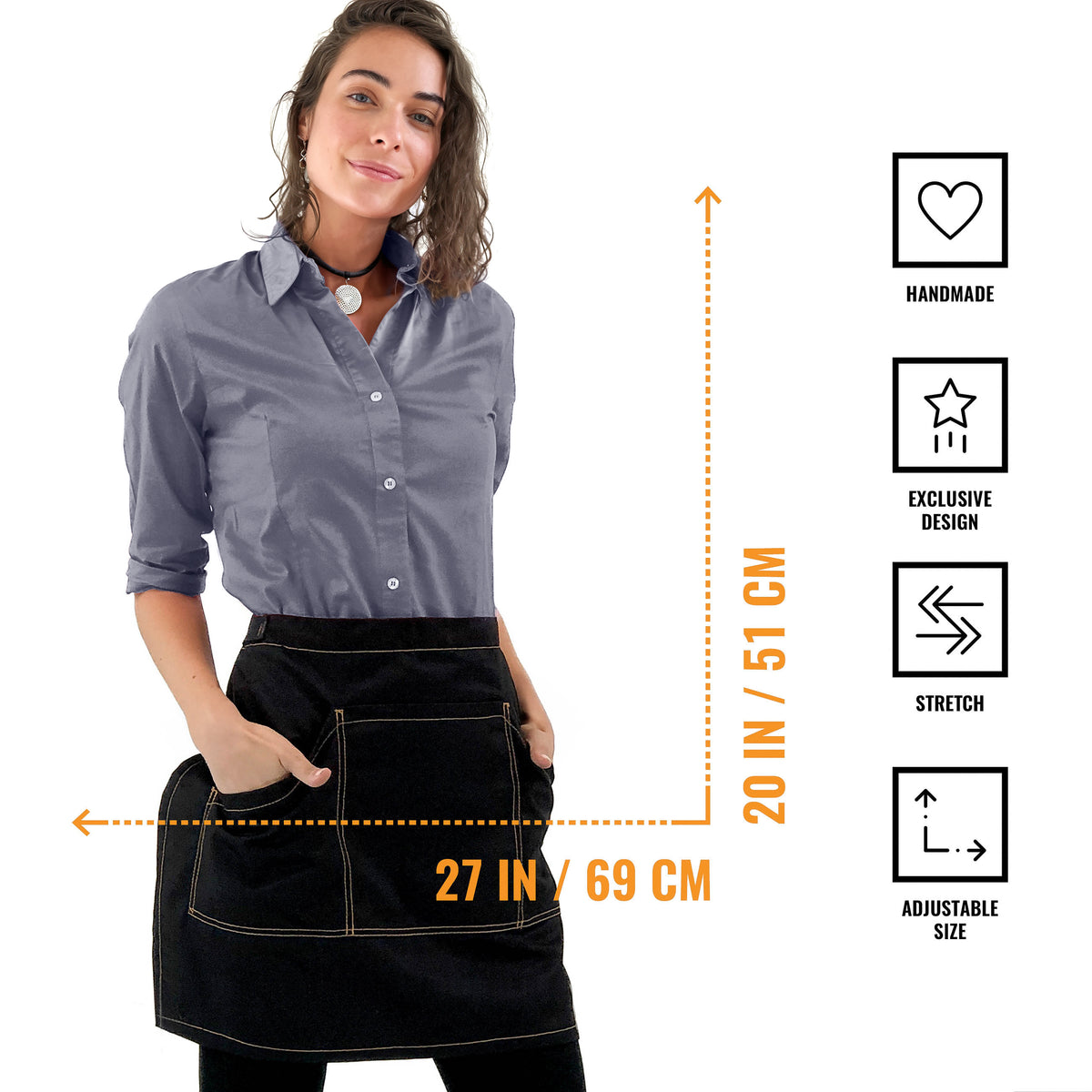 Half Apron - Double Stitched, Many Pockets - Chef, Server, Bistro, Restaurant, Waiter, Shop - Under NY Sky