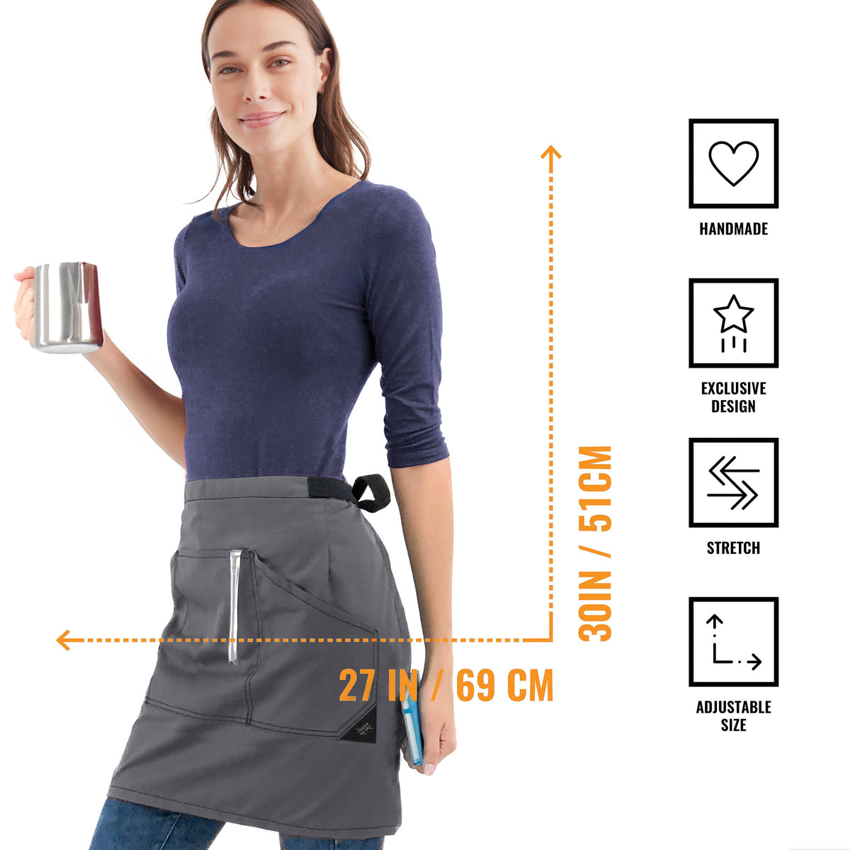 Half Apron - Double Stitched, Many Pockets - Chef, Server, Bistro, Restaurant, Waiter, Shop - Under NY Sky