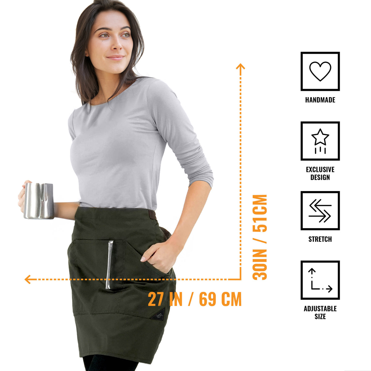 Half Apron - Double Stitched, Many Pockets - Chef, Server, Bistro, Restaurant, Waiter, Shop - Under NY Sky