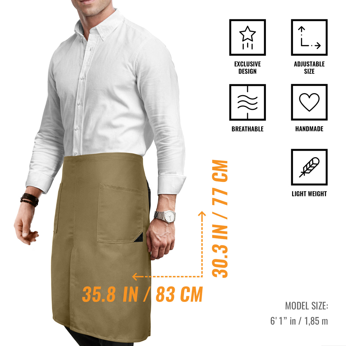 Half Bistro Apron - Long, Front Slit, 2 Pockets - Server, Waiter, Waitress, Chef, Restaurant, Gift - Under NY Sky