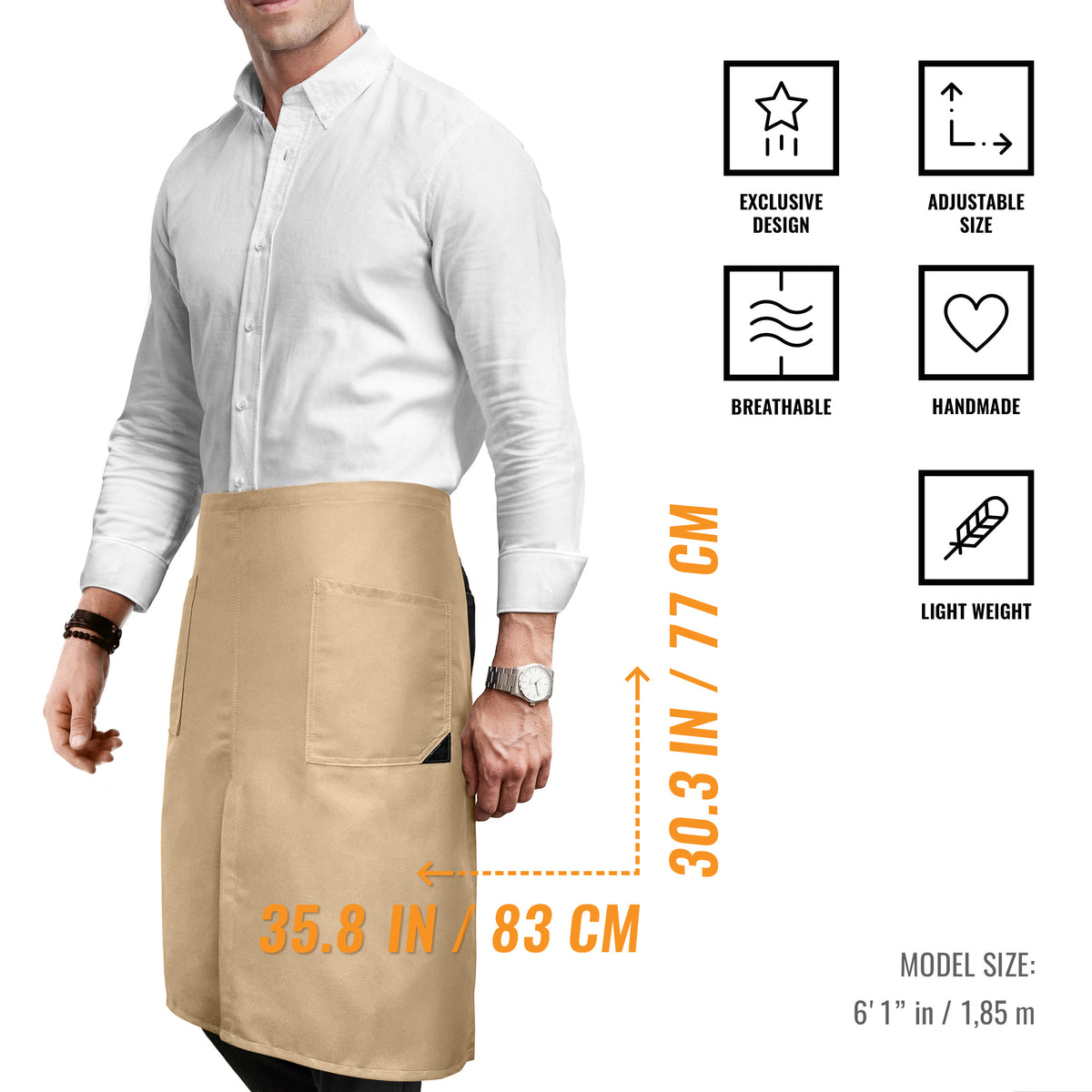 Half Bistro Apron - Long, Front Slit, 2 Pockets - Server, Waiter, Waitress, Chef, Restaurant, Gift - Under NY Sky