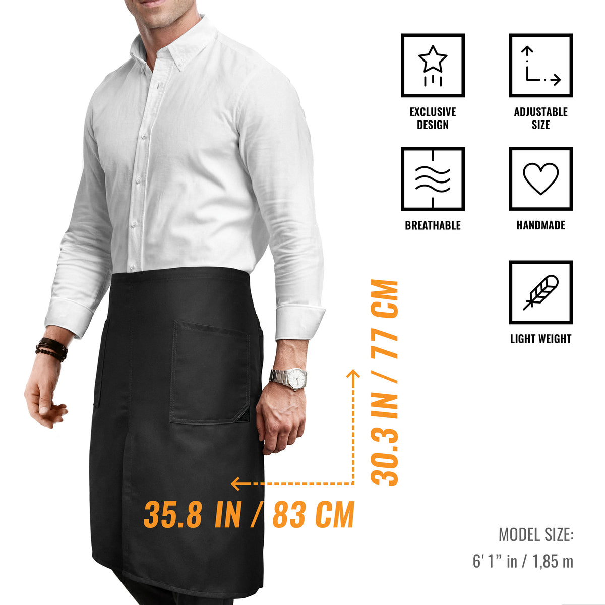 Half Bistro Apron - Long, Front Slit, 2 Pockets - Server, Waiter, Waitress, Chef, Restaurant, Gift - Under NY Sky