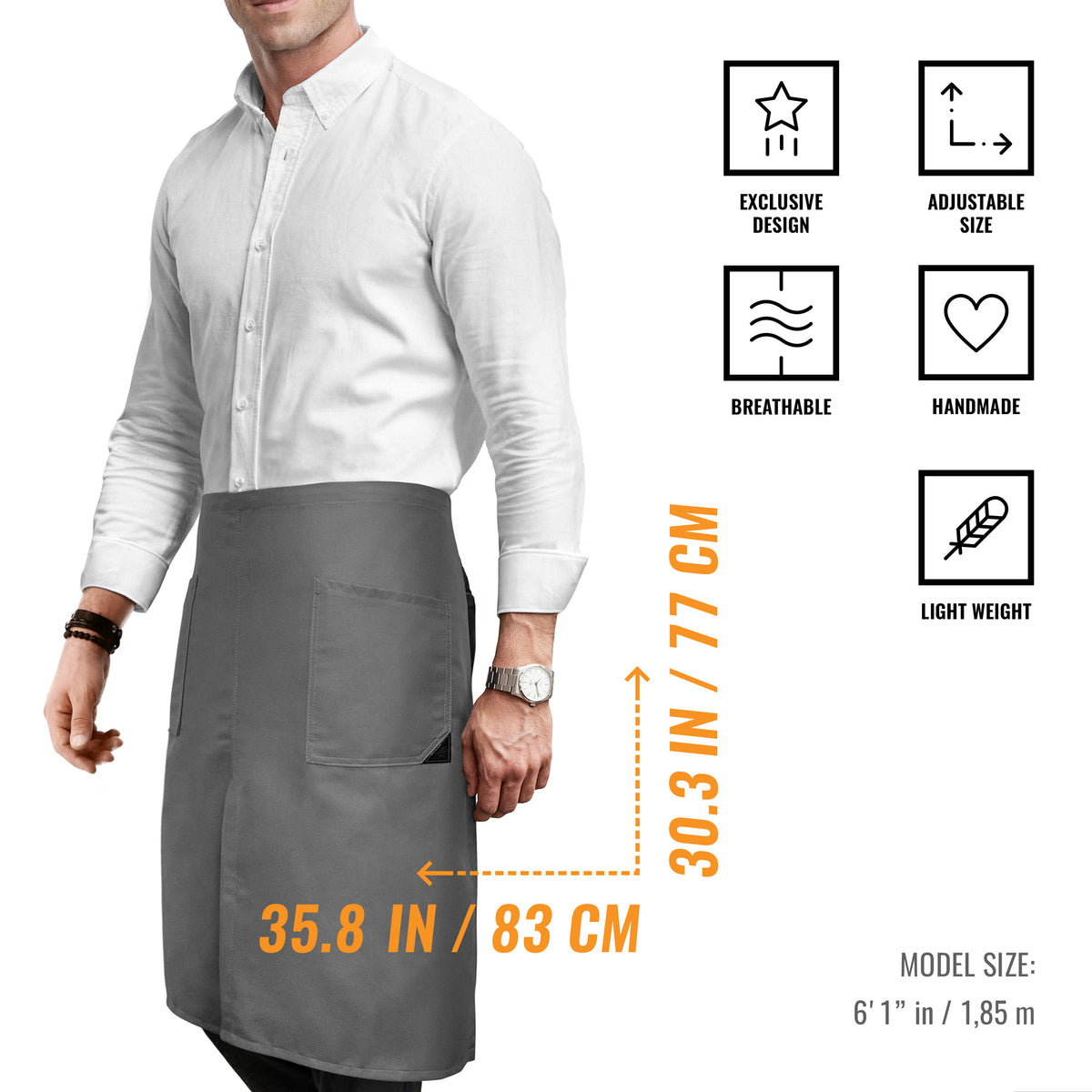 Half Bistro Apron - Long, Front Slit, 2 Pockets - Server, Waiter, Waitress, Chef, Restaurant, Gift - Under NY Sky