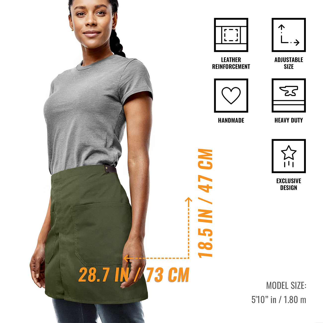 Loop Apron Half Apron - Genuine Leather Straps & Loops - Restaurant, Waitstaff