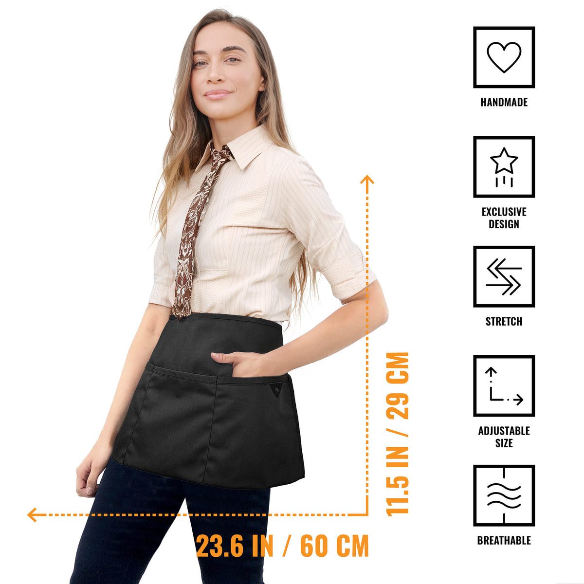 Waist Apron - 3 pockets, Durable Twill or Denim - Half Apron - Server, Waiter, Waitress, Bartender, Shop, Restaurant, Bistro Aprons - Under NY Sky