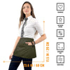 Waist Apron - 3 pockets, Durable Twill - Half Apron - Server, Waiter, Waitress, Bartender, Shop, Restaurant, Bistro Aprons - Green - Under NY Sky - Female model wearing the waist apron