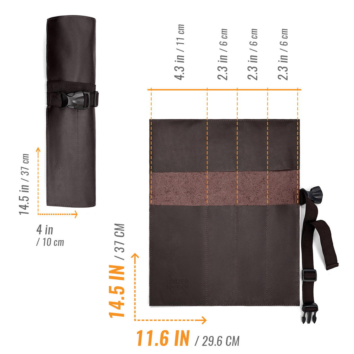 Genuine Leather Knife Roll Case - 1 to 6 Slots - Portable Bag Pouch for Cooking Tools, Utensils, Cutlery Knives - Chefs, BBQ - Under NY Sky