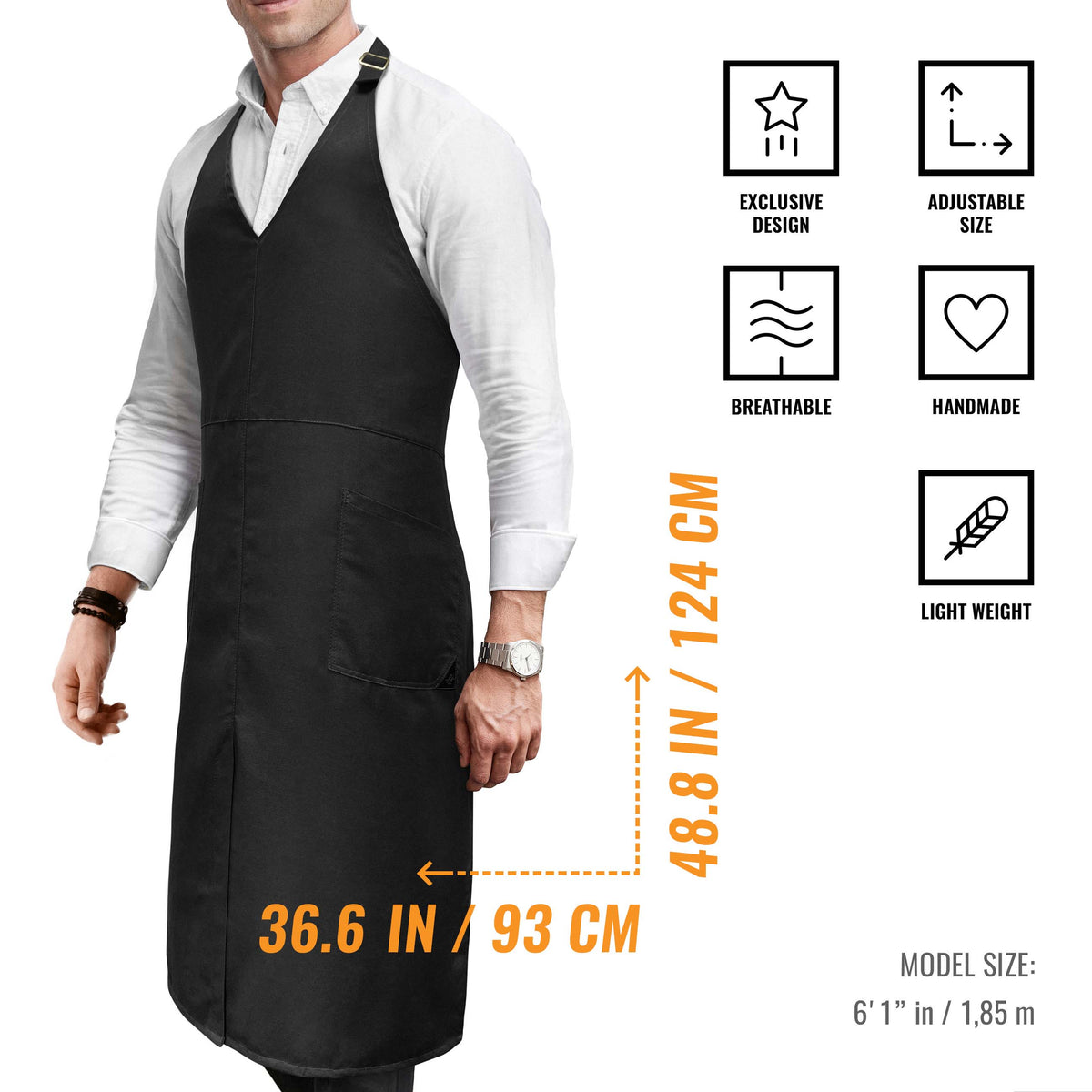 V Neck Long Apron Tuxedo Style - Front Slit, 2 Pockets - Server, Waiter, Chef, Bistrot, Restaurant -  Under NY Sky