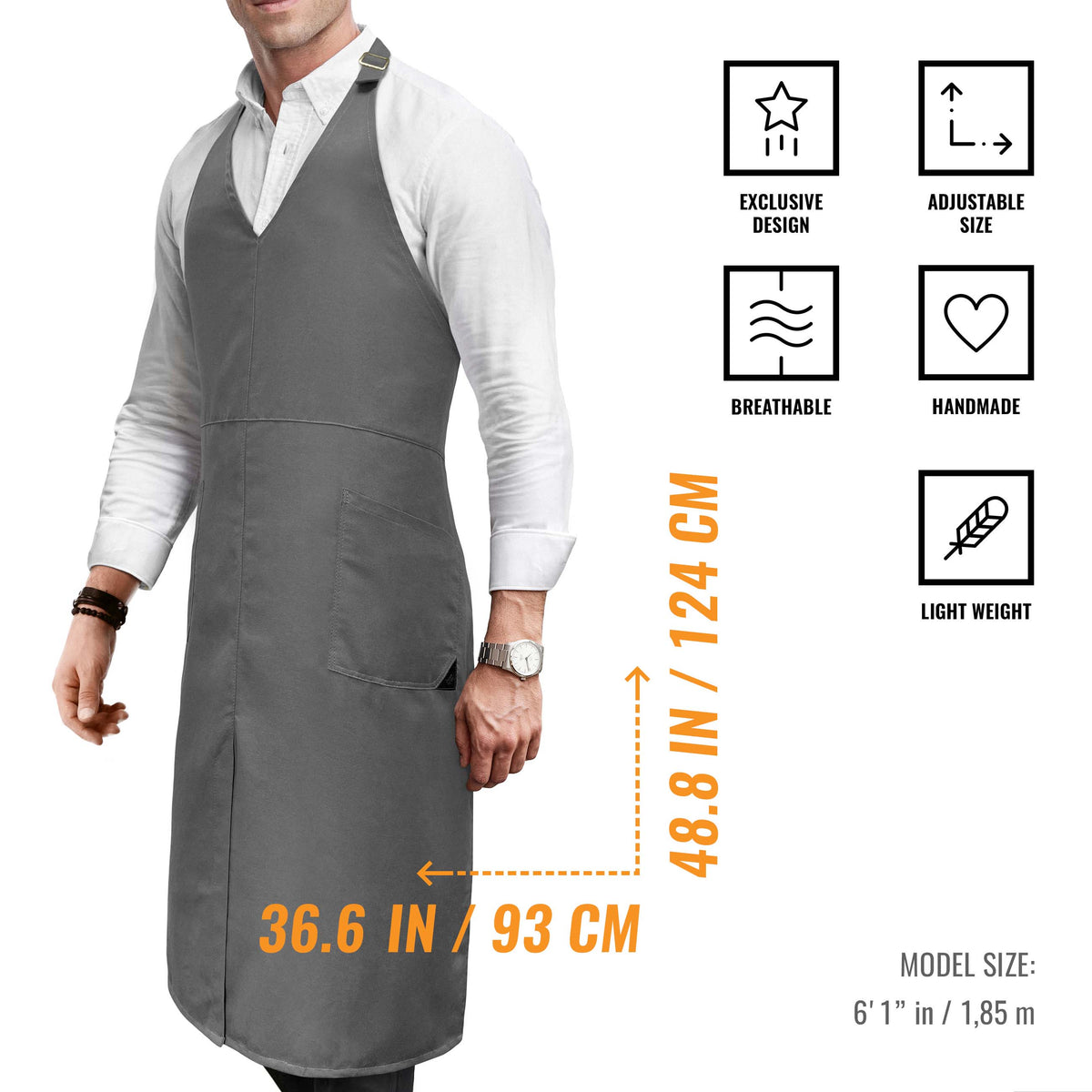 V Neck Long Apron Tuxedo Style - Front Slit, 2 Pockets - Server, Waiter, Chef, Bistrot, Restaurant -  Under NY Sky