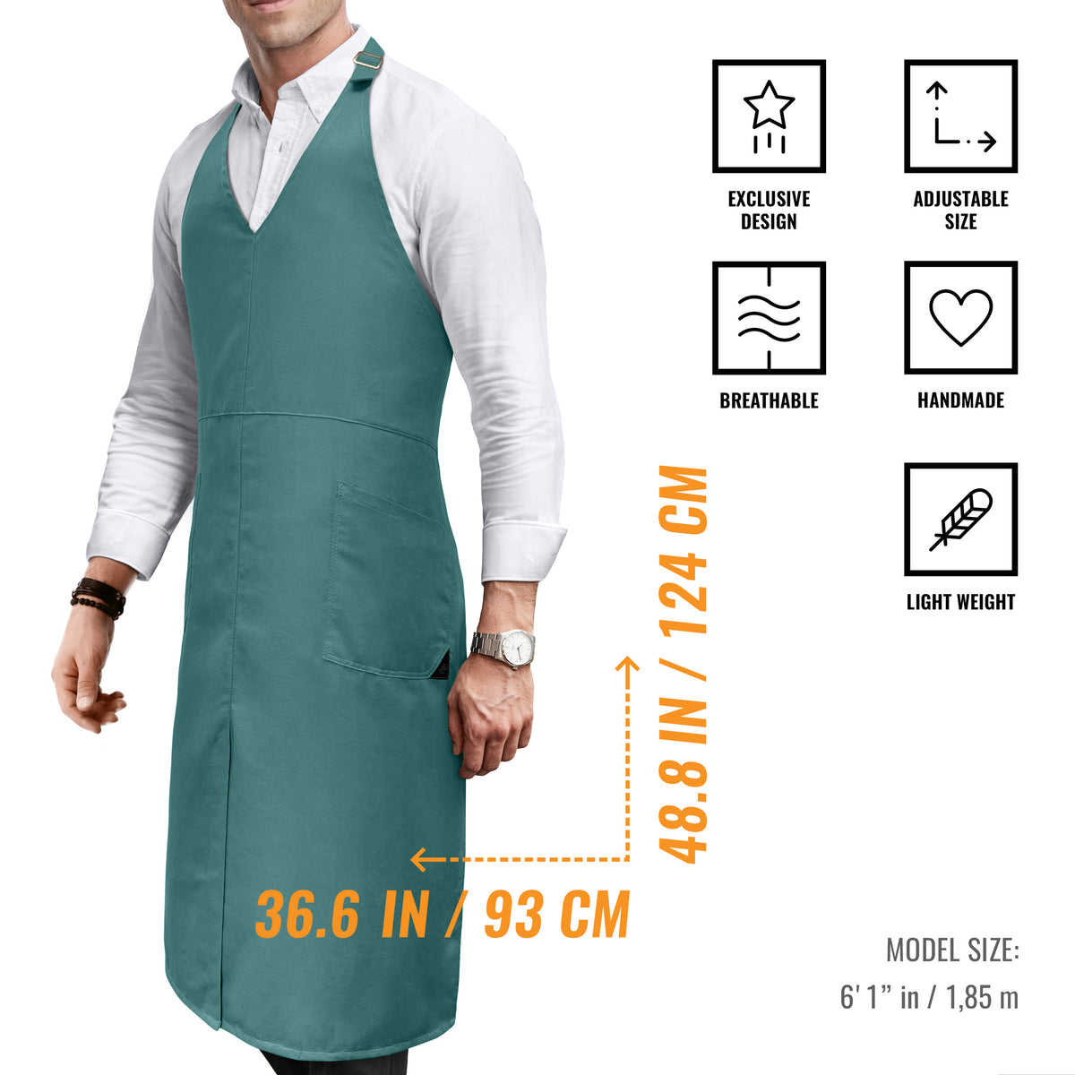 V Neck Long Apron Tuxedo Style - Front Slit, 2 Pockets - Server, Waiter, Chef, Bistrot, Restaurant -  Under NY Sky